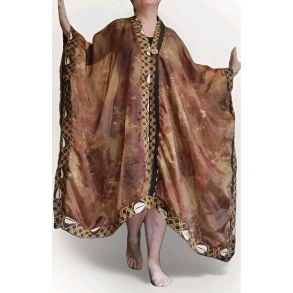 Mina Collection Kaftan Robe Mud Cloth Trim Copper Glow Rare Art to WearOne Size - Picture 1 of 16